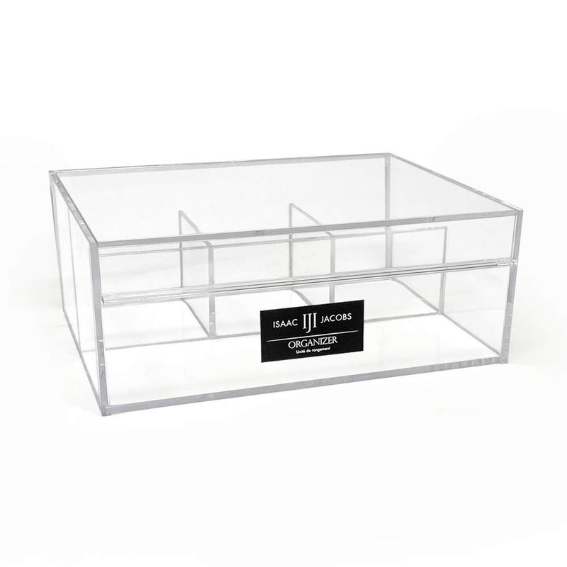 Isaac Jacobs 4-Compartment Clear Acrylic Organizer with Lid (6.7" L x 8.6" W x 3.4" H), Multi-Sectional Tray, Storage Solution for Makeup, School & Office Supplies (3 Small, 1 Large) - Image 1